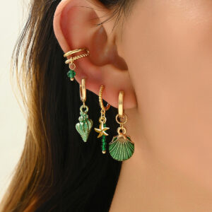 Colorful Shell Conch Drop Earrings Ear Cuff Beaded Earrings Bohemian Ocean Style 4Pcs Jewelry Set
